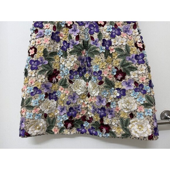 Alice + Olivia Velia Embellished Mini Gown Dress Floral Embroidered Champagne 12 - Picture 13 of 16